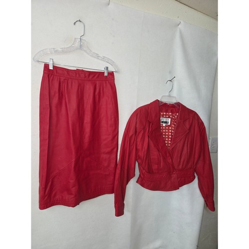Pelle cuir leather skirt suit - leather,