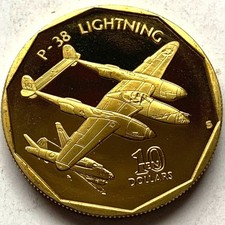 MARSHALL ISLANDS 10 DOLLARS 1991, (WW2 Fighter Planes Series - P-38 LIGHTNING)