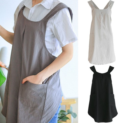 Cotton linen cross back apron - cotton,