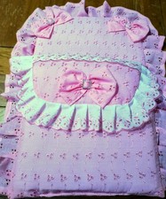 DOLLS COSY TOES/SLEEPING BAG/NEST FOR DOLLY/REBORN ? PINK BRODERIE  ANGLAISE  