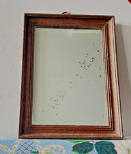 Antique Edwardian Small Oak Framed Wood Back Shaving Bathroom Foxed Wall Mirror