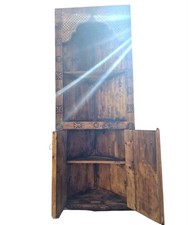 Antique Wooden Corner Bookcase Display Cabinet, Shelves + Door Storage