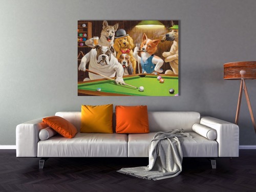 Dogs playing pool canvas - playing, wall
