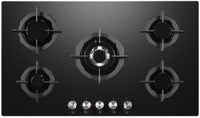 Cookology 90cm Gas on Glass Hob 5-Burner, Wok Zone, Auto Ignite - Black GGH906BK