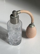 Vintage clear cut glass perfume bottle atomiser With Pink Puffer