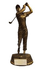 Personalised  Antique Bronze And Gold Female Golfer Golf Trophy Award Engraved