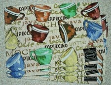 SET  4 TAPESTRY PLACE MATS /COFFEE CUPS THEME/CAFE/LATTE/CAPPUCCINO/CREAM/NWT