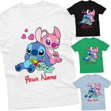 Personalised LILO And Stitch T-Shirt Valentine Birthday Party Kids Tshirt Xmas