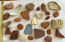 28 UK North Sea POTTERY pebbles Brick  Beige neutral decor Beach Find Pottery