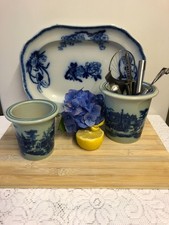 Antique Victoria Ware x2 Blue&White'Old English Art ' Ironstone Kitchenalia