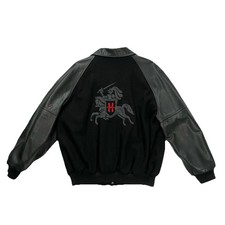 Vintage Holsten Leather Jacket Varsity Oversized Black Bomber Wool Size XL