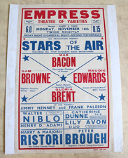 Empress Theatre Of Varieties WW2 Era 1942 Poster, Stars Of The Air, Radio.