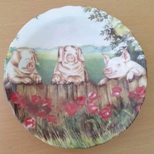 Fenton bone china plate pigs & poppies decoration by Anne Blockley 4.75"