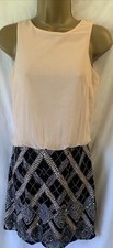 Lipsy Sheer Peach & Black Heavily Sequined Size 8 Short Autumn Party Y2K Dress