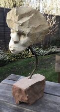 Unusual Contemporary Modern Abstract Carved Stone Bust Head Sculpture