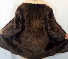 Real Fur Swedish Lamb Sheepskin Shearling Teddy Beige Brown Vintage Coat FR359