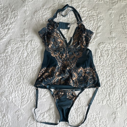 Coquette teal floral - teal, lace