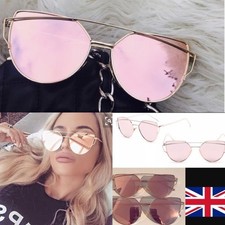 Vintage Retro Women's Rose Gold Cat Eye Ladies Large Mirrored Sunglasses UV400