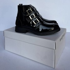 Russell & Bromley patent black leather and gold buckle ankle boots size 3 BNIB