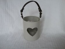 Shabby Chic Metal & Glass Grey Heart Lantern Tea Light Holder 
