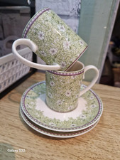 Pair Monsoon Home Denby Daisy Green - Espresso Cup And Saucers Sets