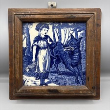 19THC WEDGWOOD BLUE & WHITE TILE - LITTLE RED RIDING HOOD - THOMAS ALLEN - FRAME