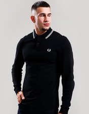 REDUCED STOCK GENUINE Fred Perry Men Black Twin Tipped Long Sleeve Polo Shirt