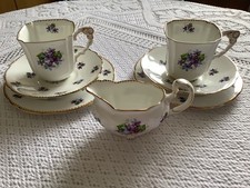 7 pcs, Sweet Violets by Royal Stafford, Tea For Two, RARE SQUARE TEA CUPS