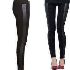NEW WOMEN'S WET LOOK PVC SIDE PANEL FAUX LEATHER LEGGINGS BOTTOM PANTS SIZE 8-26