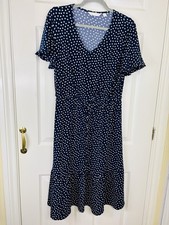 Dannii Minogue Polka Dot Dress, Short Sleeves, Navy & White Size 8 Petite