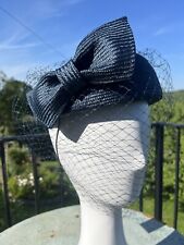 Whiteley Navy  Bow & Veil Pillbox Hat BNWT Perfect For Wedding & Ascot. RRP £145