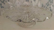 Vintage Pedestal Cake Stand -Pressed Glass  - 24 cm Diam, 8 cm High. Fluted Edge