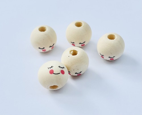 Wooden doll head beads 5 - wooden,