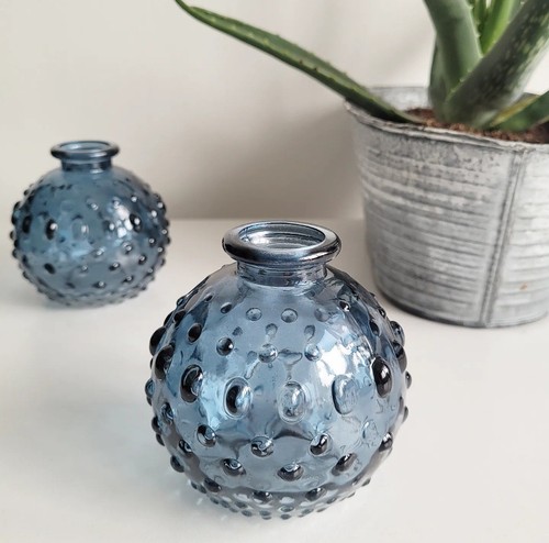 Blue dimpled glass vase - blue,