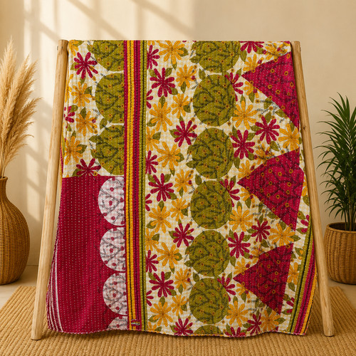 Vintage handmade floral kantha - handmade,