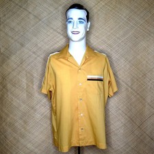 Mens Vintage 1960s-70s ‘Hilton’ Mustard  US Bowling Shirt, Rockabilly, Tiki, Mod