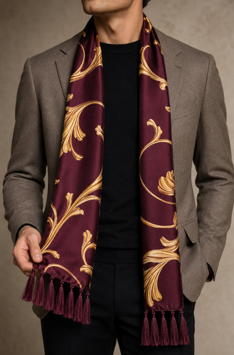 Premium silk scarf plum floral - plum,