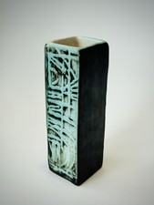 Black & Green 1970’s Cornish Tremaen Pottery Botallack Slab Vase by Peter Ellery