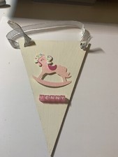 Wooden Hanger Nursery Shabby Chic Rustic Rocking Horse Pink Personalised 3d (3)
