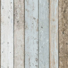 WOODEN WALL SHABBY CHIC WALLPAPER PANEL BLUE & BROWN A.S. CREATION 8999-27