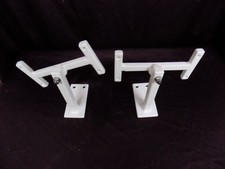 LOVELY RETRO PAIR OF ADJUSTABLE WHITE METAL HIFI SPEAKER WALL BRACKETS .