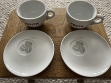 2 x  COSTA COFFEE PORCELAIN CUPS & SAUCERS WITH THREE BEAN DESIGN from 2017