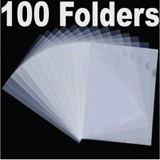 100 PACK - CLEAR Coloured Plastic A4 Cut Flush Folders Wallets Pockets Top/Side