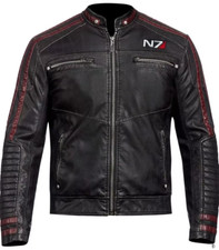 Leather Jacket Men N7 Commander Moto Black Mass Effect 3 Motorcycle Style