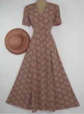 Laura Ashley Midi Tea Meadow Dress Garden Floral Vintage Red / Pink GB 12 10 S