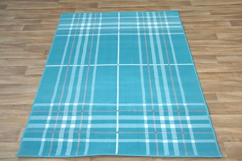 Teal blue geomtric print rug - teal,