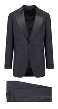 Tom Ford Satin Trim Peak Lapel Tuxedo Wool Suit Black L RRP £4,980