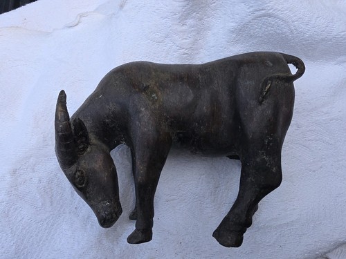 Antique brass bull statue - brass,