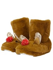 Womens Ladies Christmas Novelty Reindeer Furry Cozy Boot Slippers Indoor Shoes