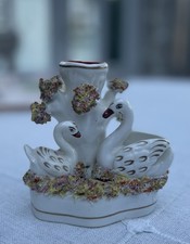 Staffordshire 19C Spill Vase With Swan & Cygnet